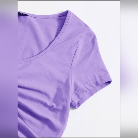 NWT SHEIN EZwear Violet Purple Solid Drawstring Ruched Tee Size 6 - Picture 5 of 16